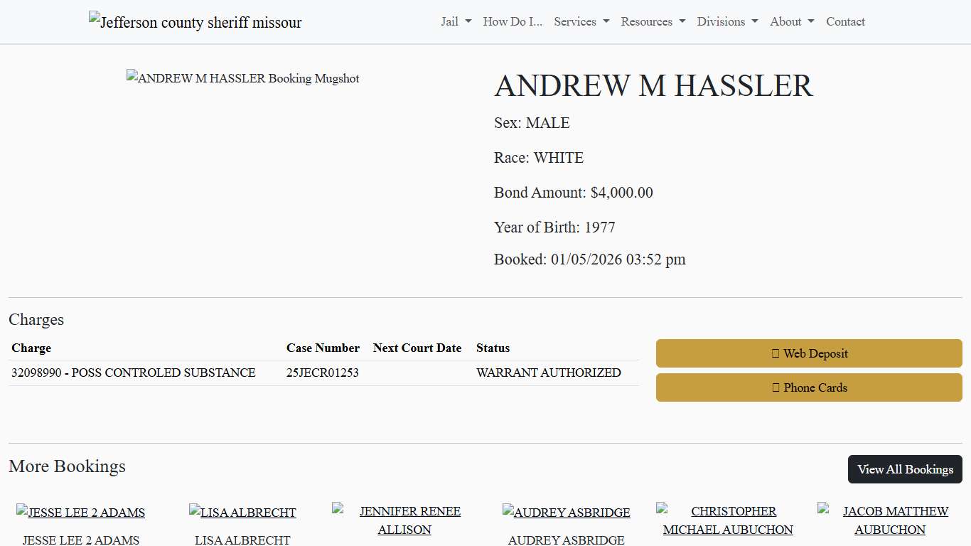 ANDREW M HASSLER Booked at the Jefferson County Jail